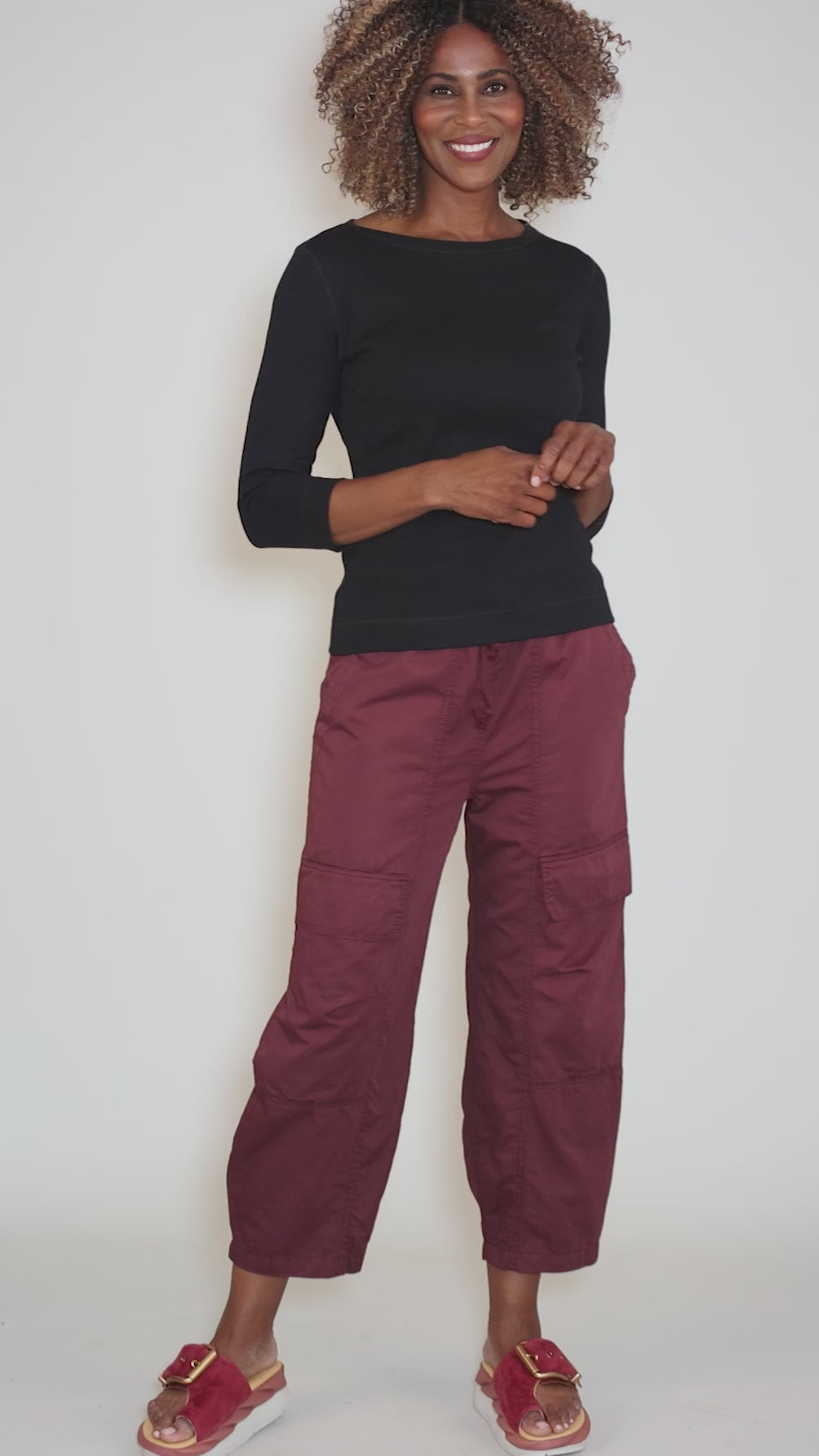 Organic Cotton Boatneck Tee, Black Angle 5
