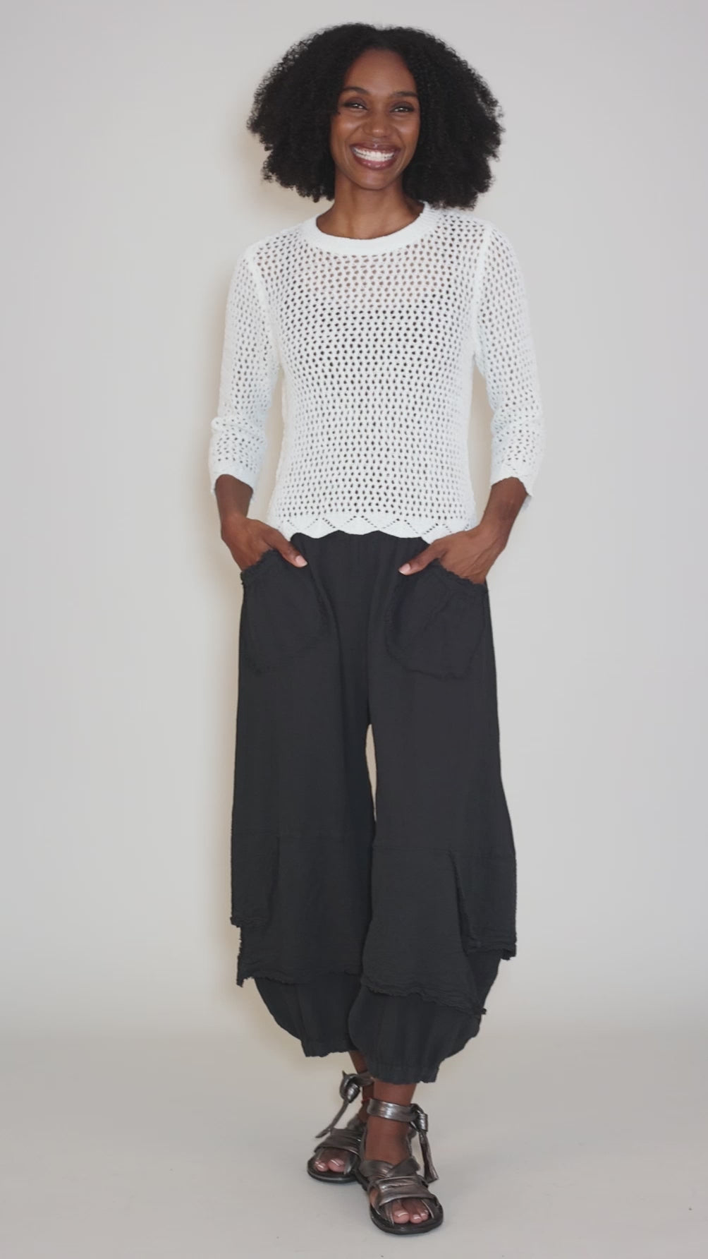Crochet Summer Sweater, Off White Angle 5