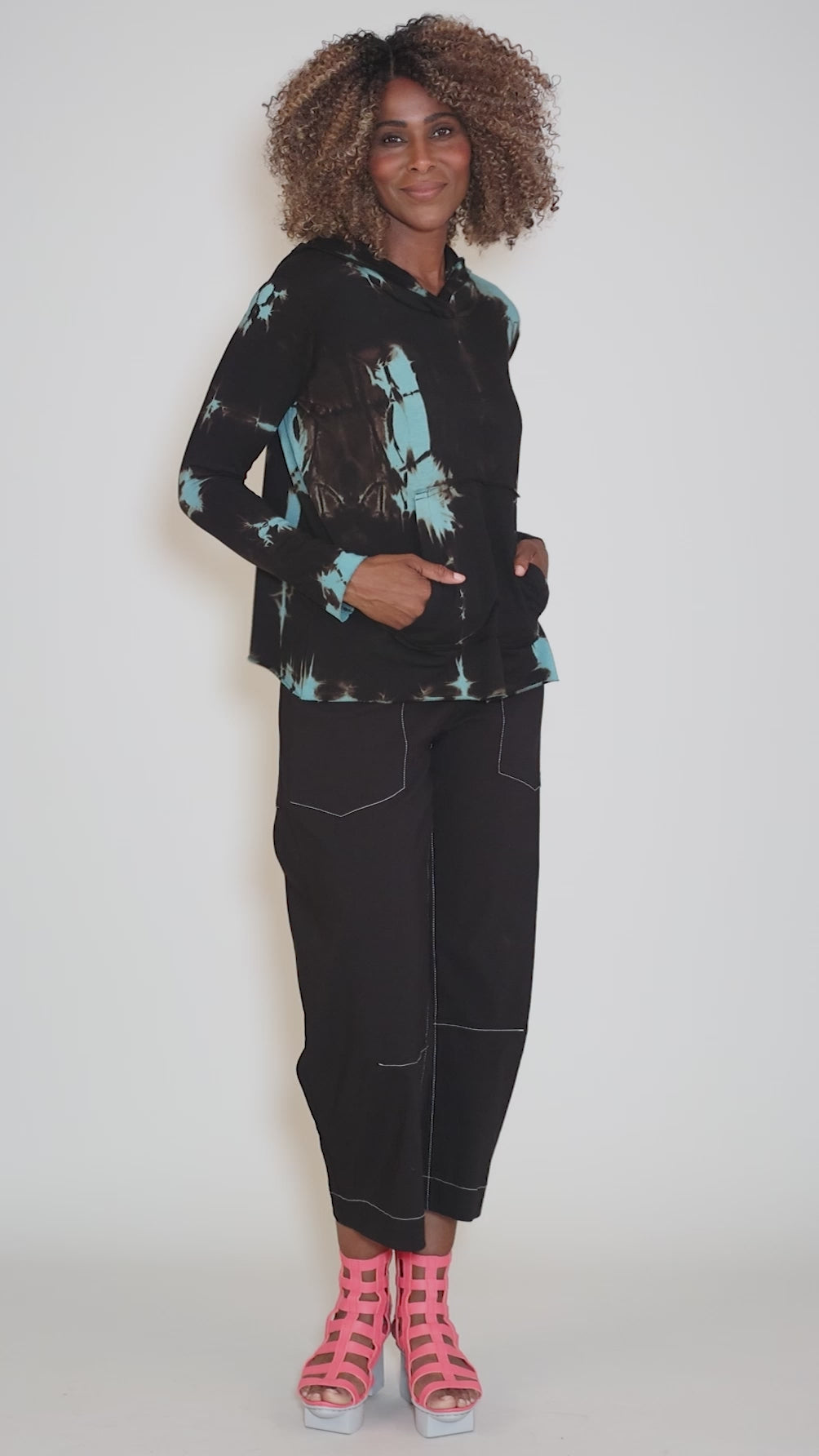 Dream Knit Hoodie, Aqua/Black Angle 5