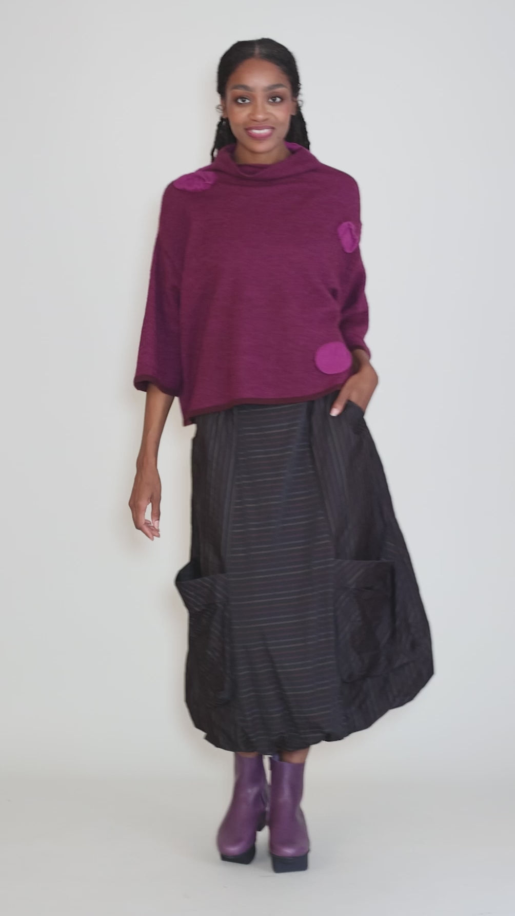 Birdseye Wool Dot Pullover, Plum Angle 5