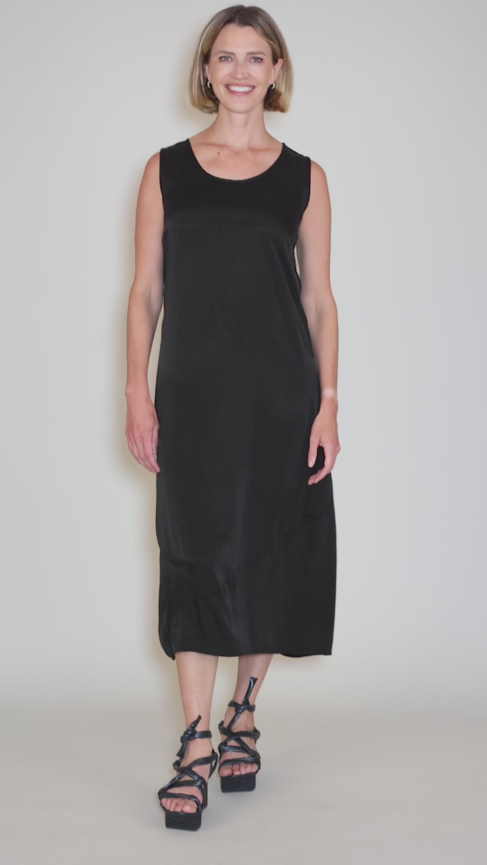 Vintage Satin Slip Dress, Black Angle 5
