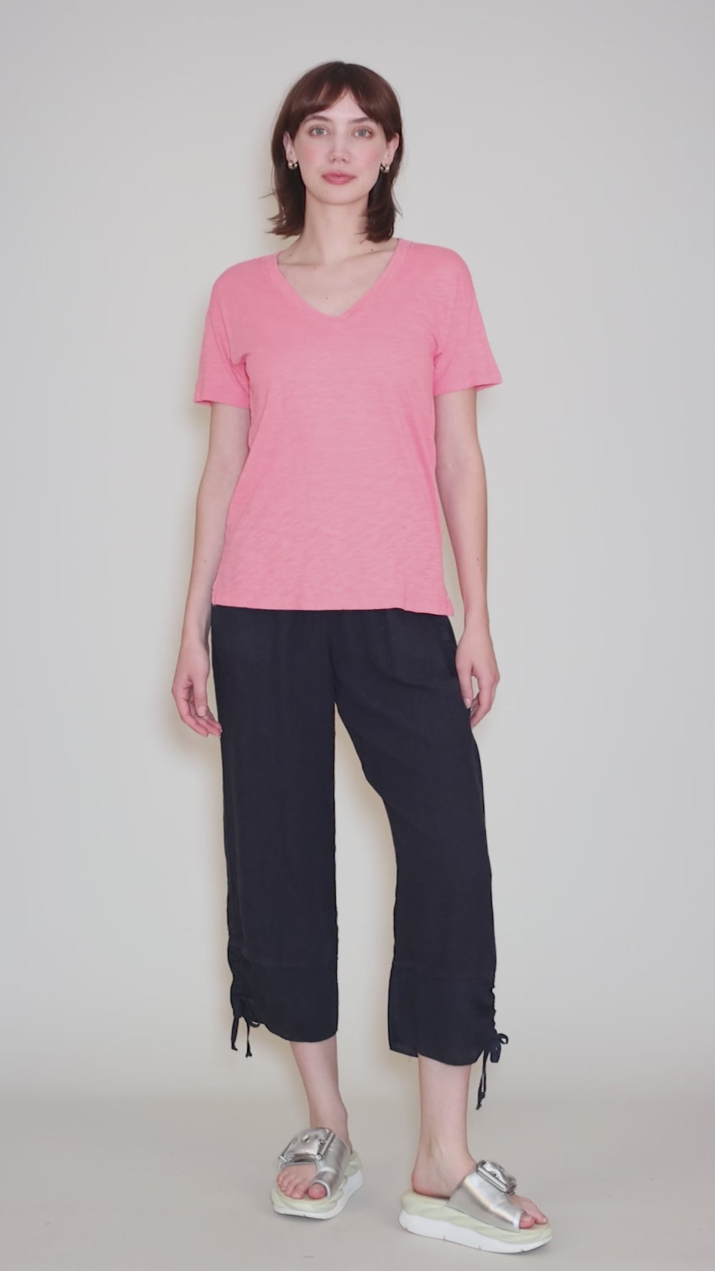 S/S Boxy V-Neck Tee, Pink Shimmer Angle 5