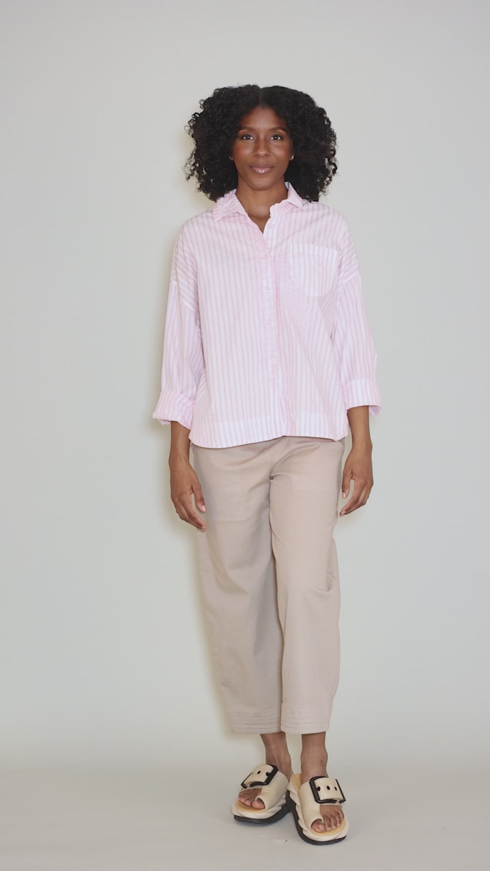 Lo Tie Print Button Up, Pink Angle 7