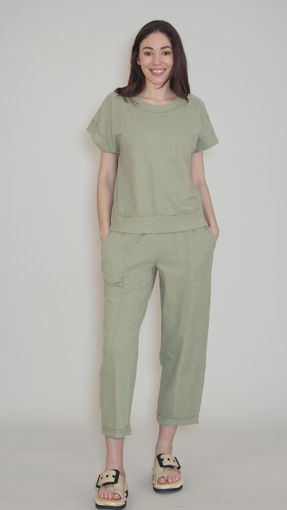 French Terry Lantern Pants, Heather Hazel Angle 5