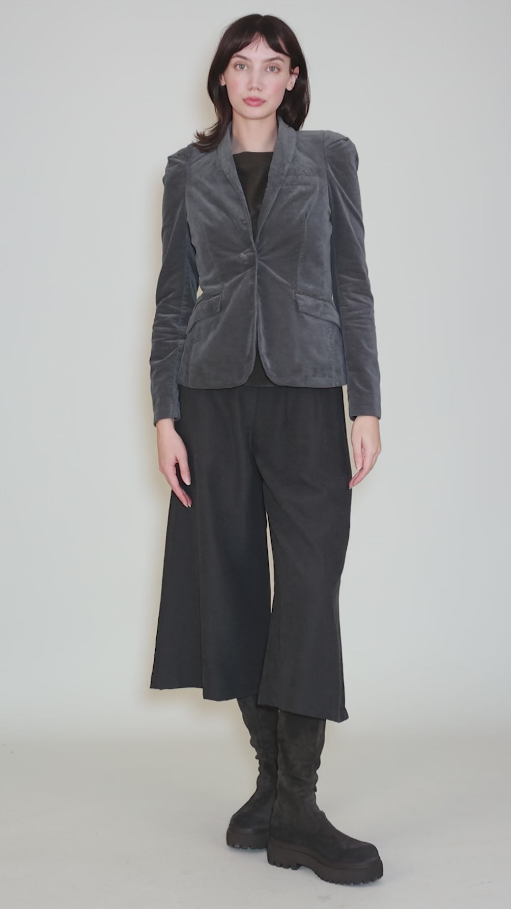 Velvet Strong Shoulder Jacket, Steel Blue Angle 5