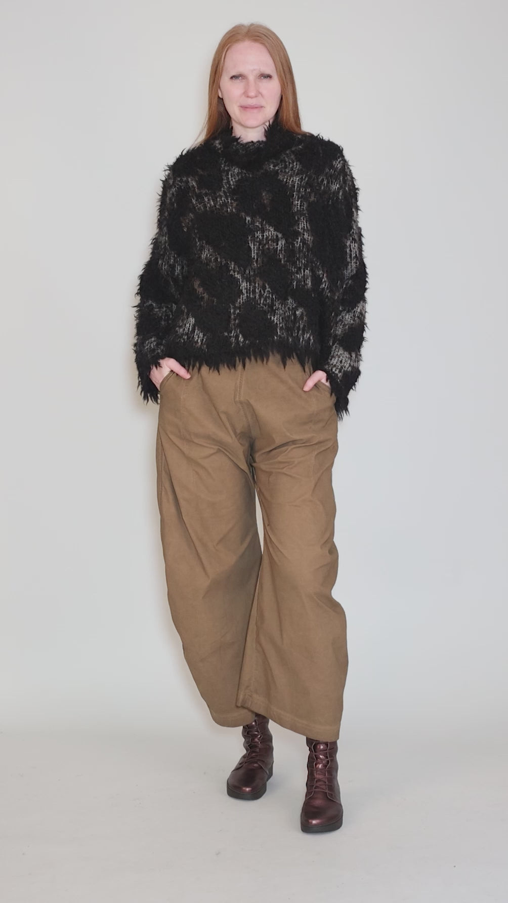 Leo Jacquard Knit Pullover, Black/Gray Angle 5