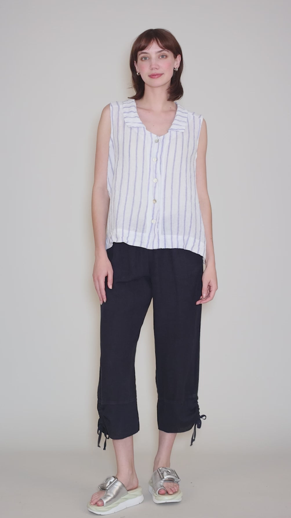 Blue Stripe S/L Blouse, Laundered Angle 5