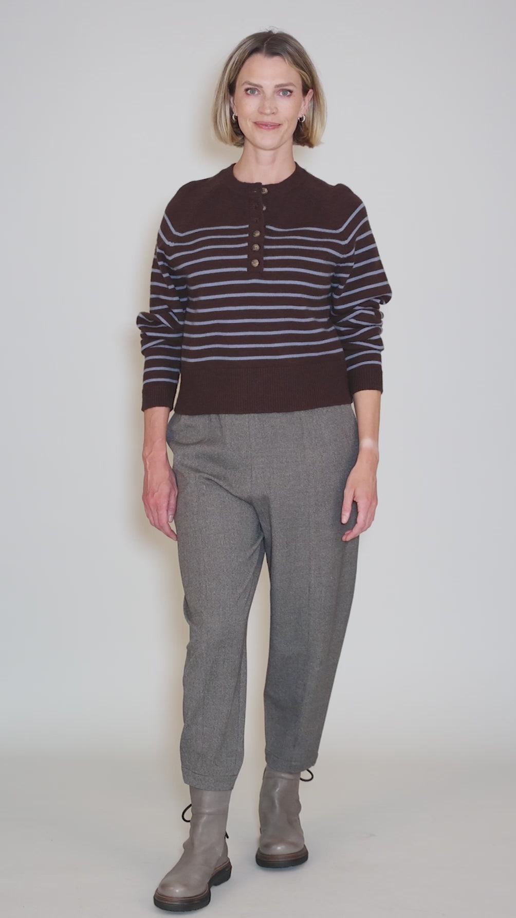 Knit Stripe Henley, Choco Blue Angle 5