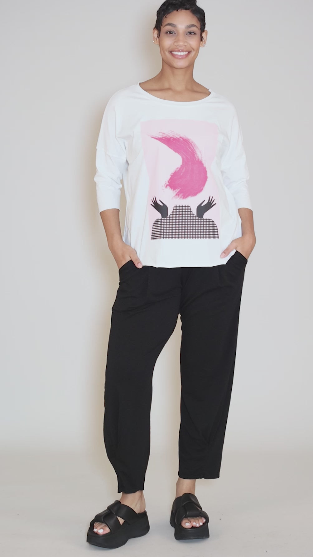 Who Knows? Tee, White/Pink Angle 5