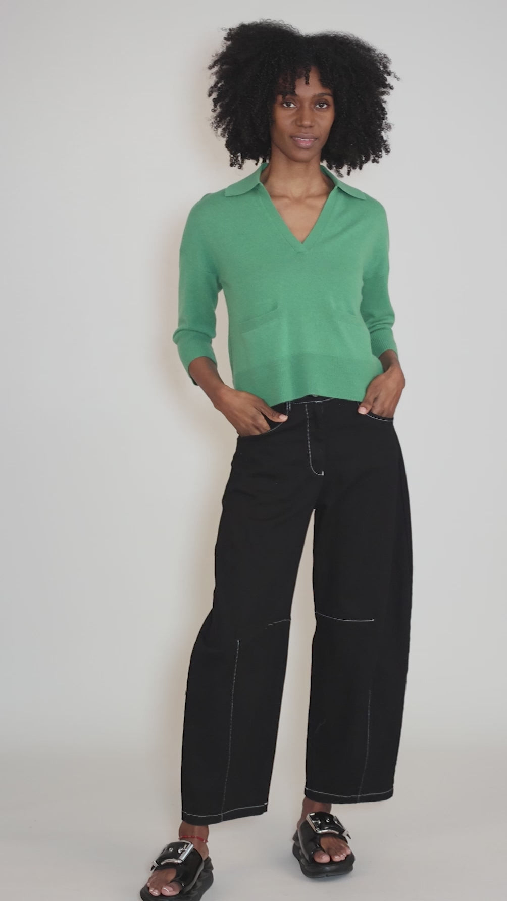 Cashmere Split-Neck Polo, Vine Angle 5