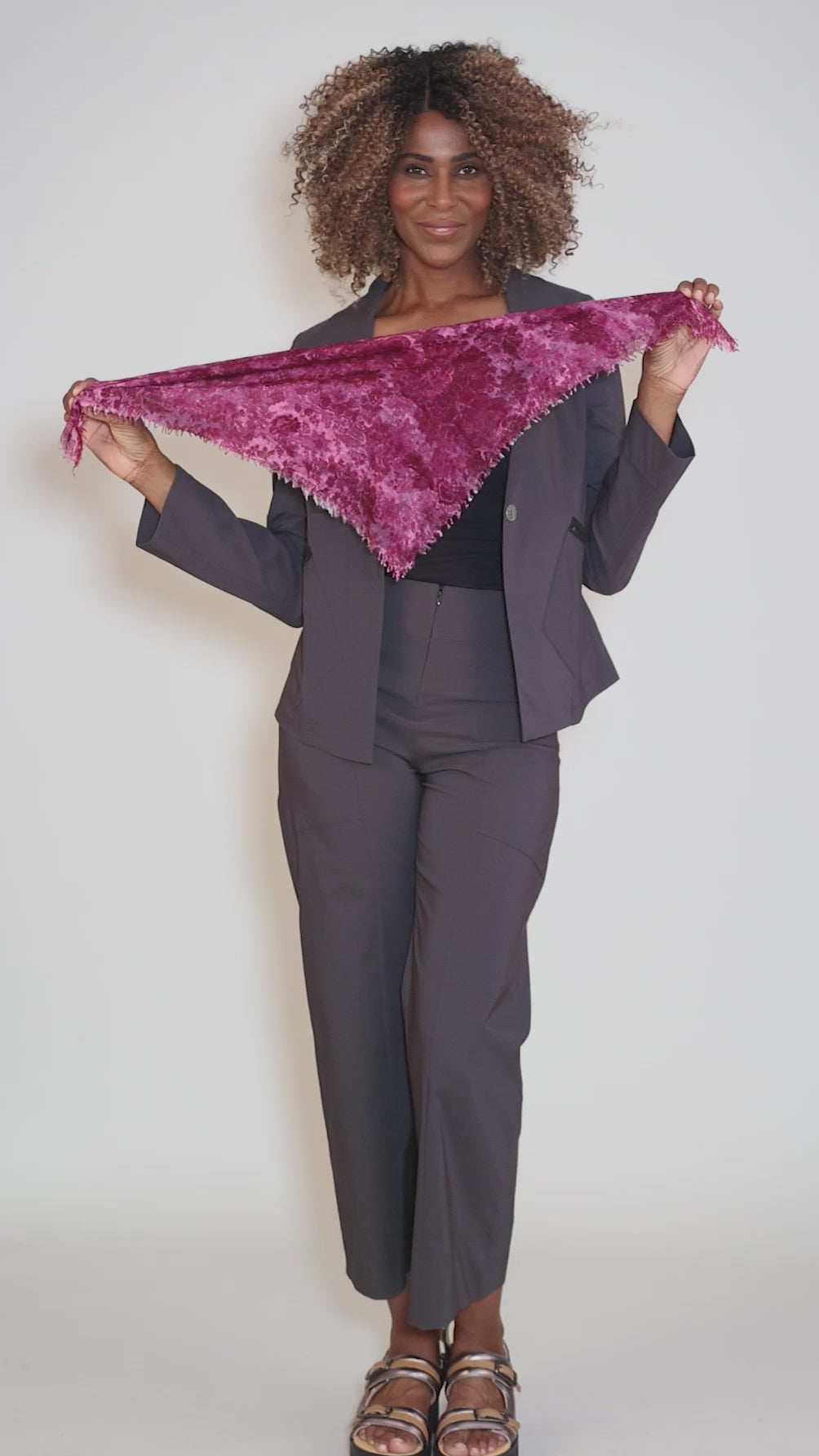 Souffle Square Print Scarf, Pink Angle 3