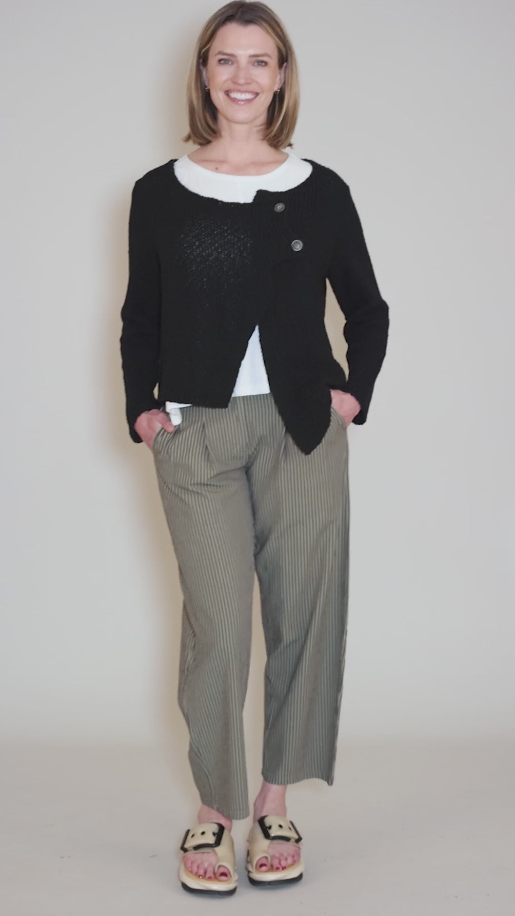 Nubbly Asym Button Cardie, Black Angle 5