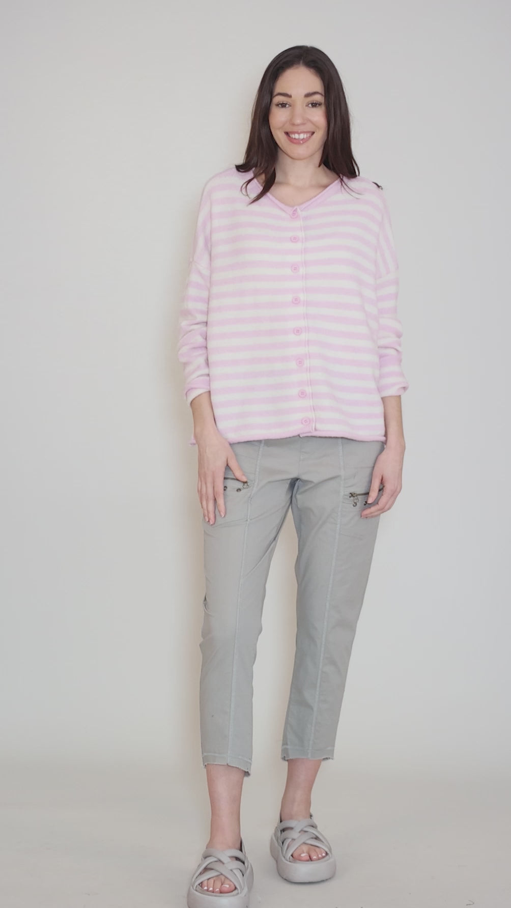 Sunny Side Stripe Cardie, Lavender Pink Angle 5