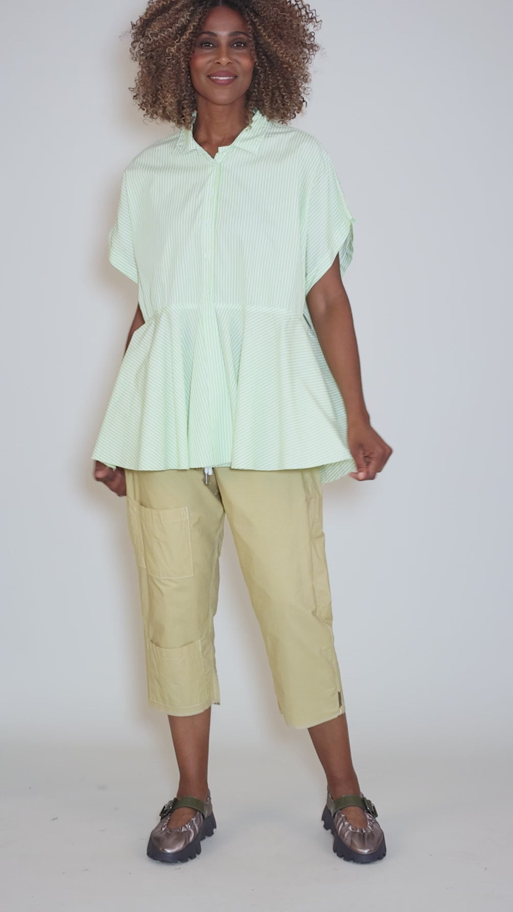Striped Pep Top, Green Angle 5