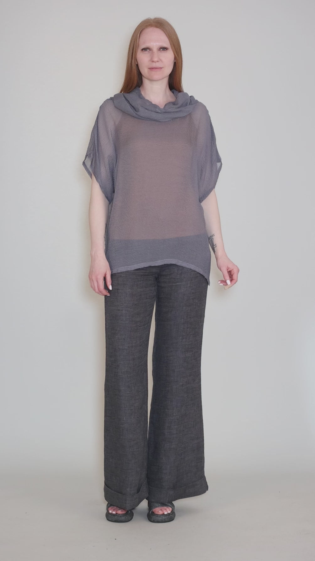 Cowl Neck Space Top, Pewter Angle 5
