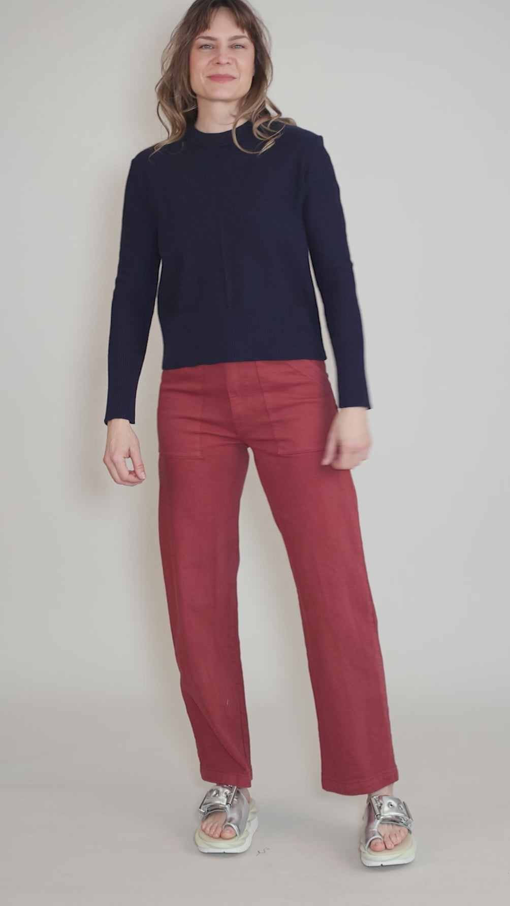 Rib-Trim Crew Sweater, Navy Angle 5