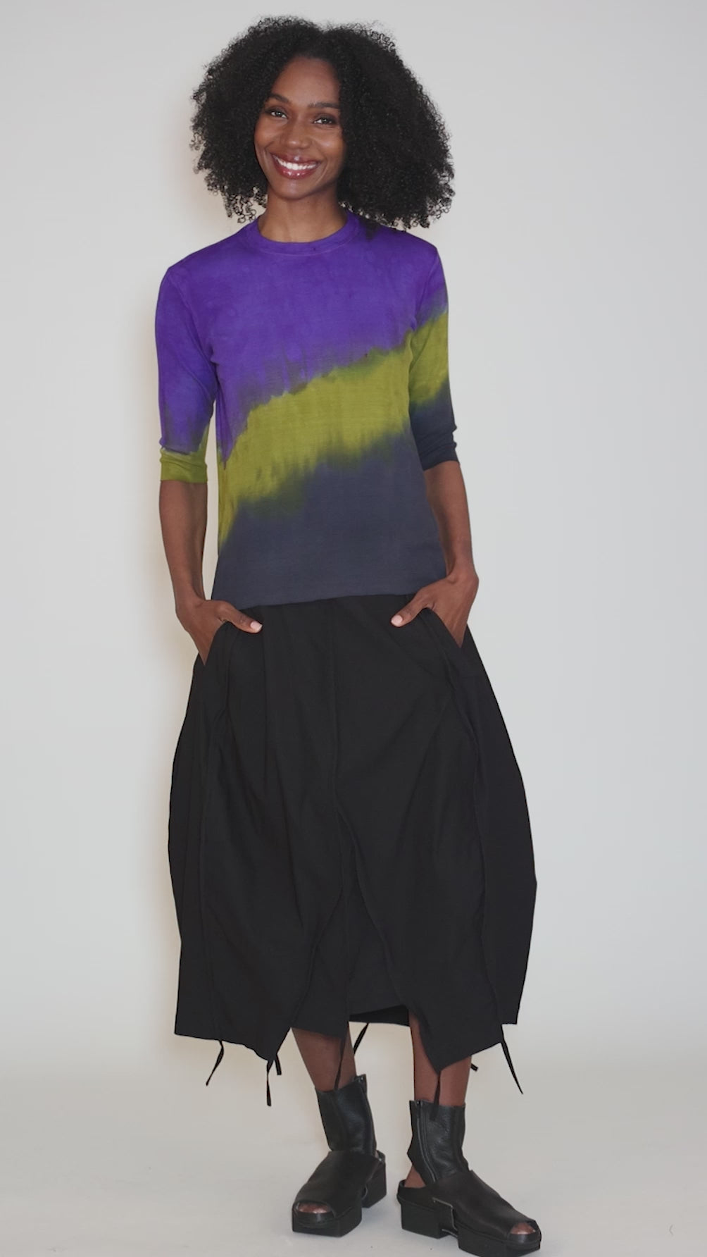 Ombre Elbow-Sleeve Rib Top, Violet Angle 5