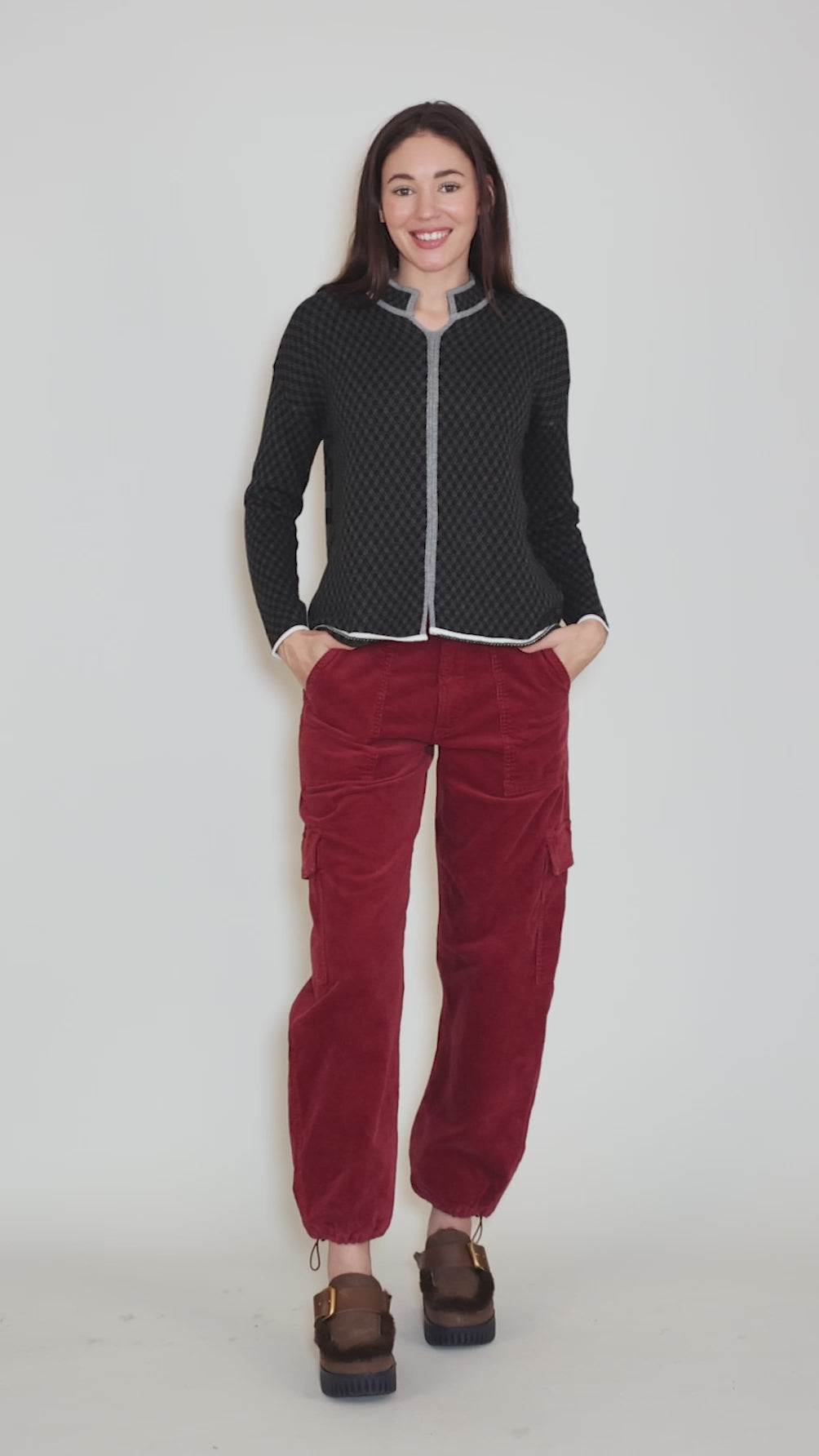 Checkmate Nehru Collar Sweater, Charcoal Angle 5