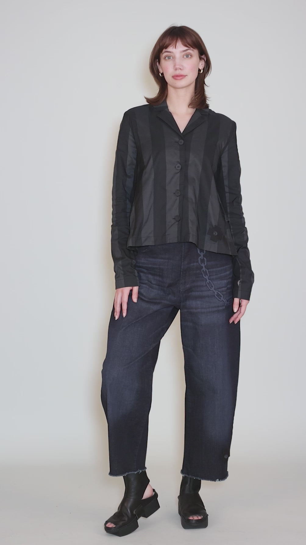Ocean Crop Print Denim, Dark Blue Angle 6