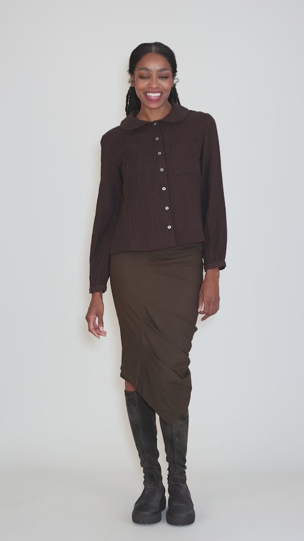 Jolene Shirt, Cocoa Check Angle 5