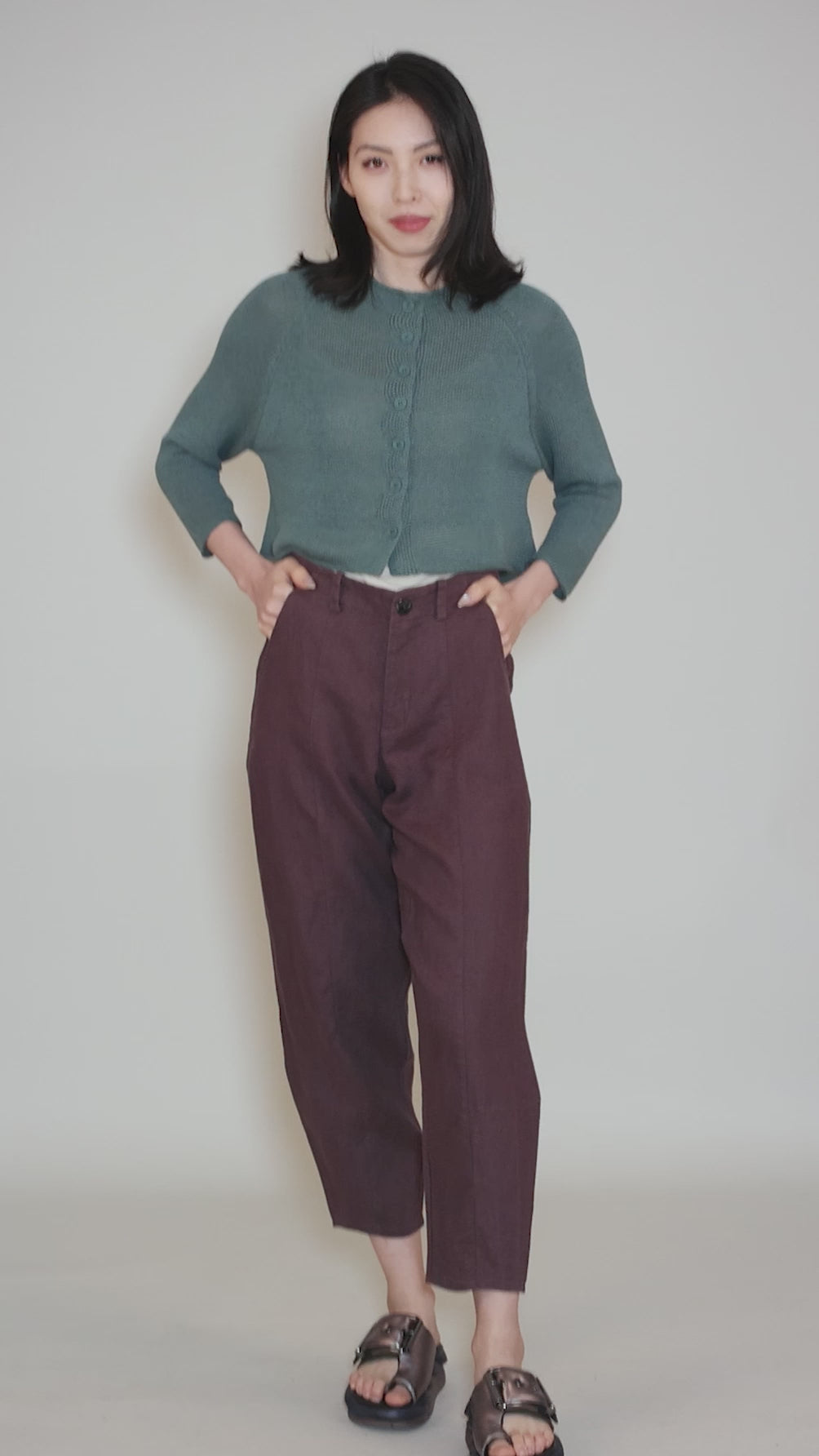 Subtle Contrast Hem Cardie, Grass Angle 5