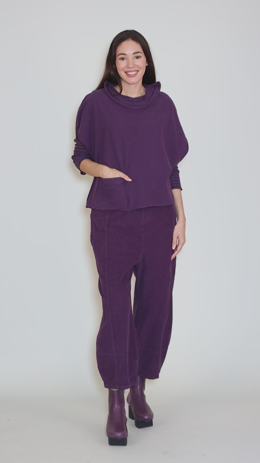 Fleece Cowl Topper, Mulberry Angle 5