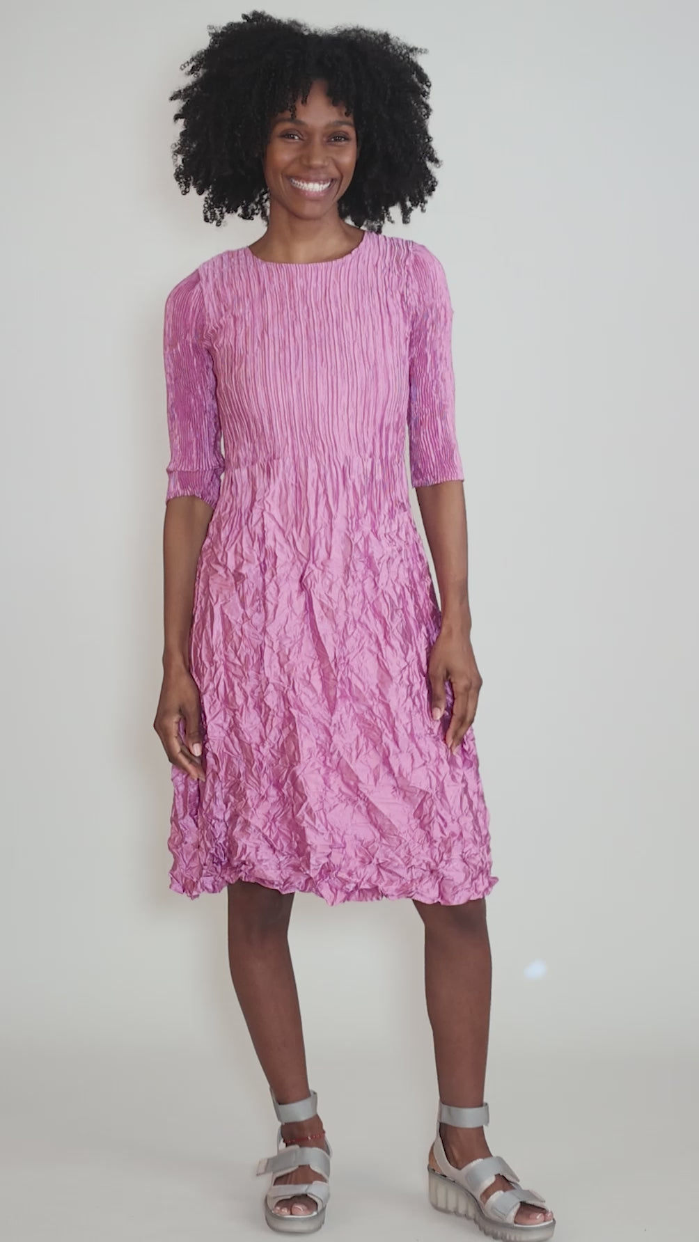 3/4 Sleeve Smash Pocket Dress, Glossy Orchid Angle 5