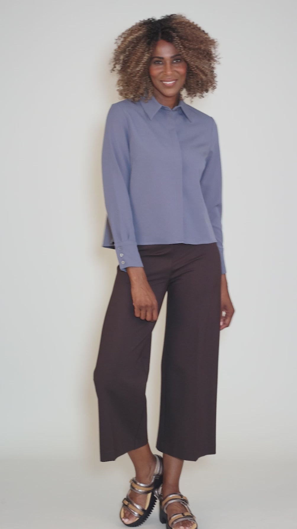 Shorter Pleat Back Blouse, Steel Blue Angle 5