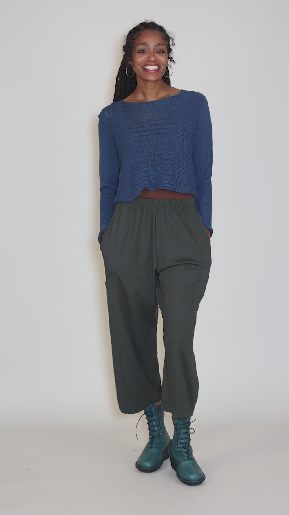 Helen Reverse-Stitch Pullover, Teal Angle 5