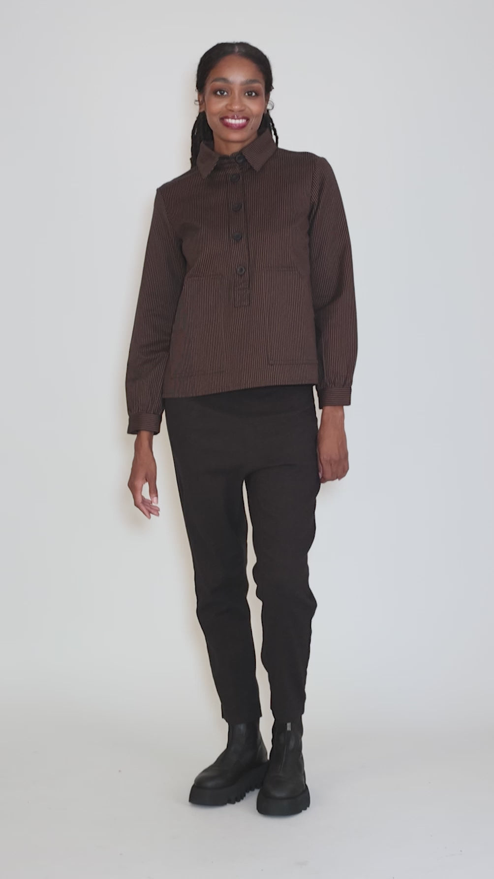 Mika Utility Blouse, Cocoa Stripe Twill Angle 5