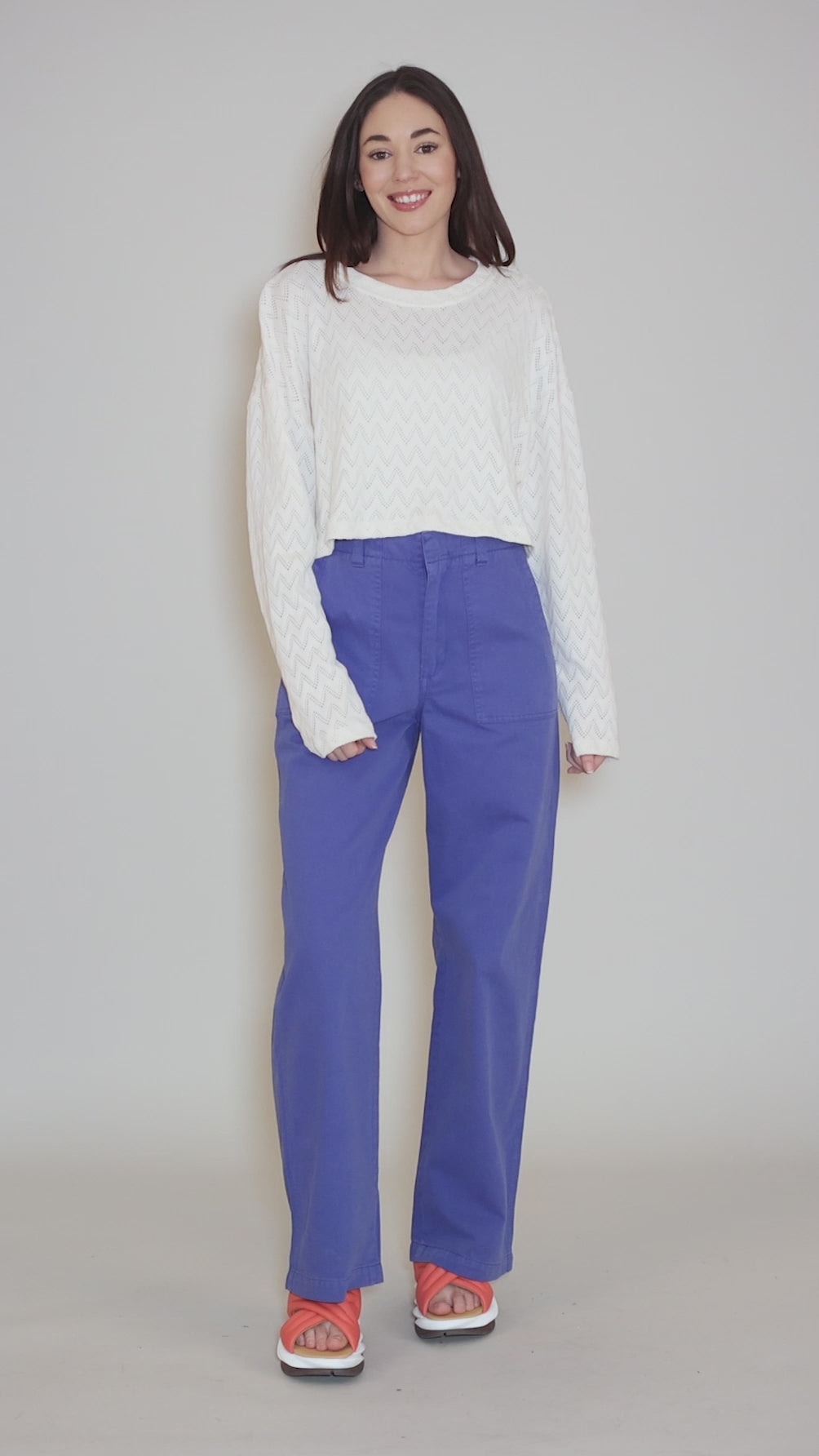 Crop Crochet Sweater, Ecru Angle 5