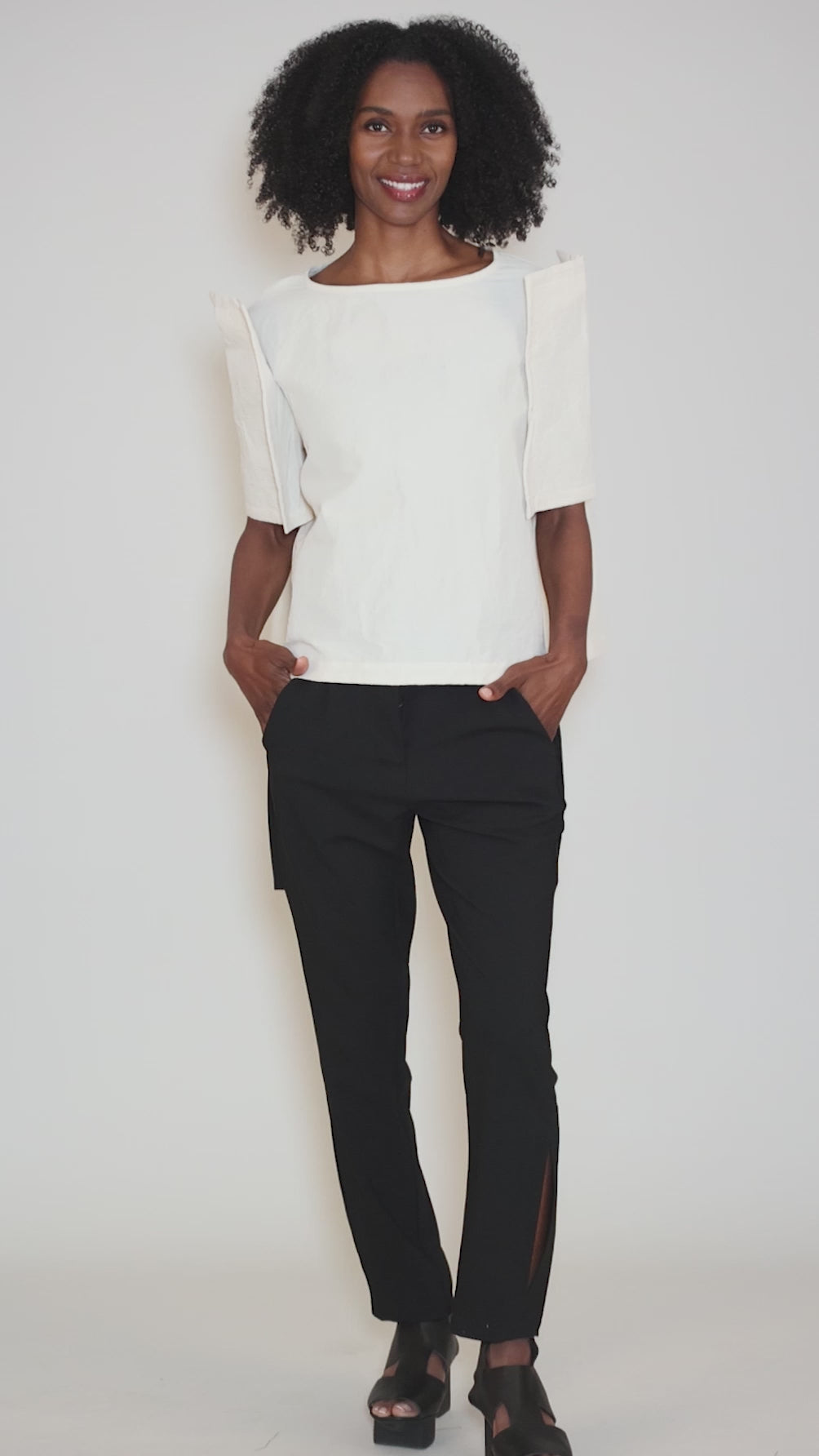 Architectural Sleeve Top, Marshmallow Angle 7
