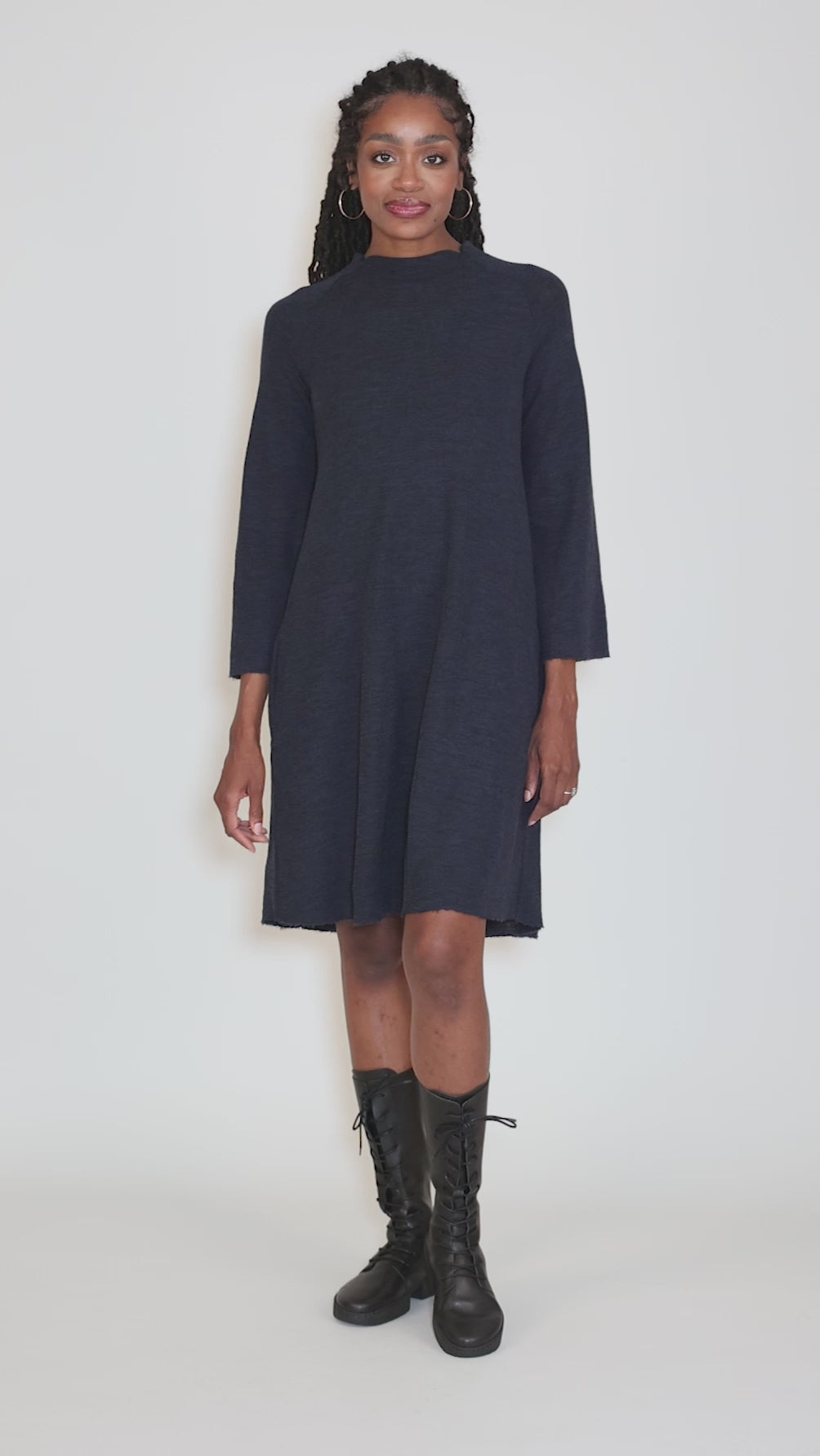 Saddleback Wool Dress, Midnight Melange Angle 5