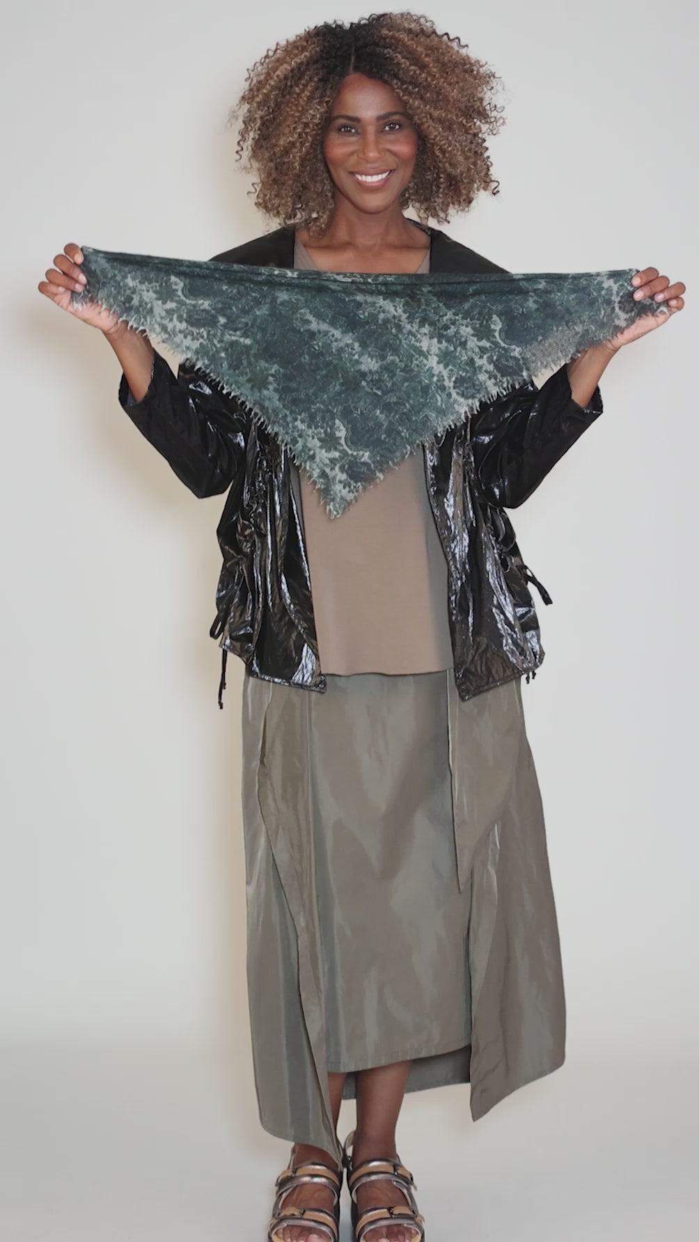 Souffle Square Print Scarf, Green Angle 3
