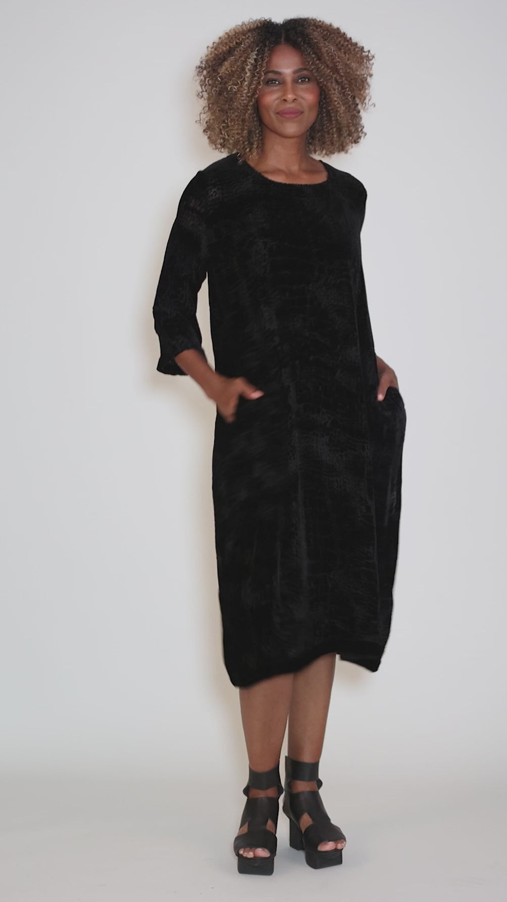 Velvet Burnout Viva Dress, Black Angle 5