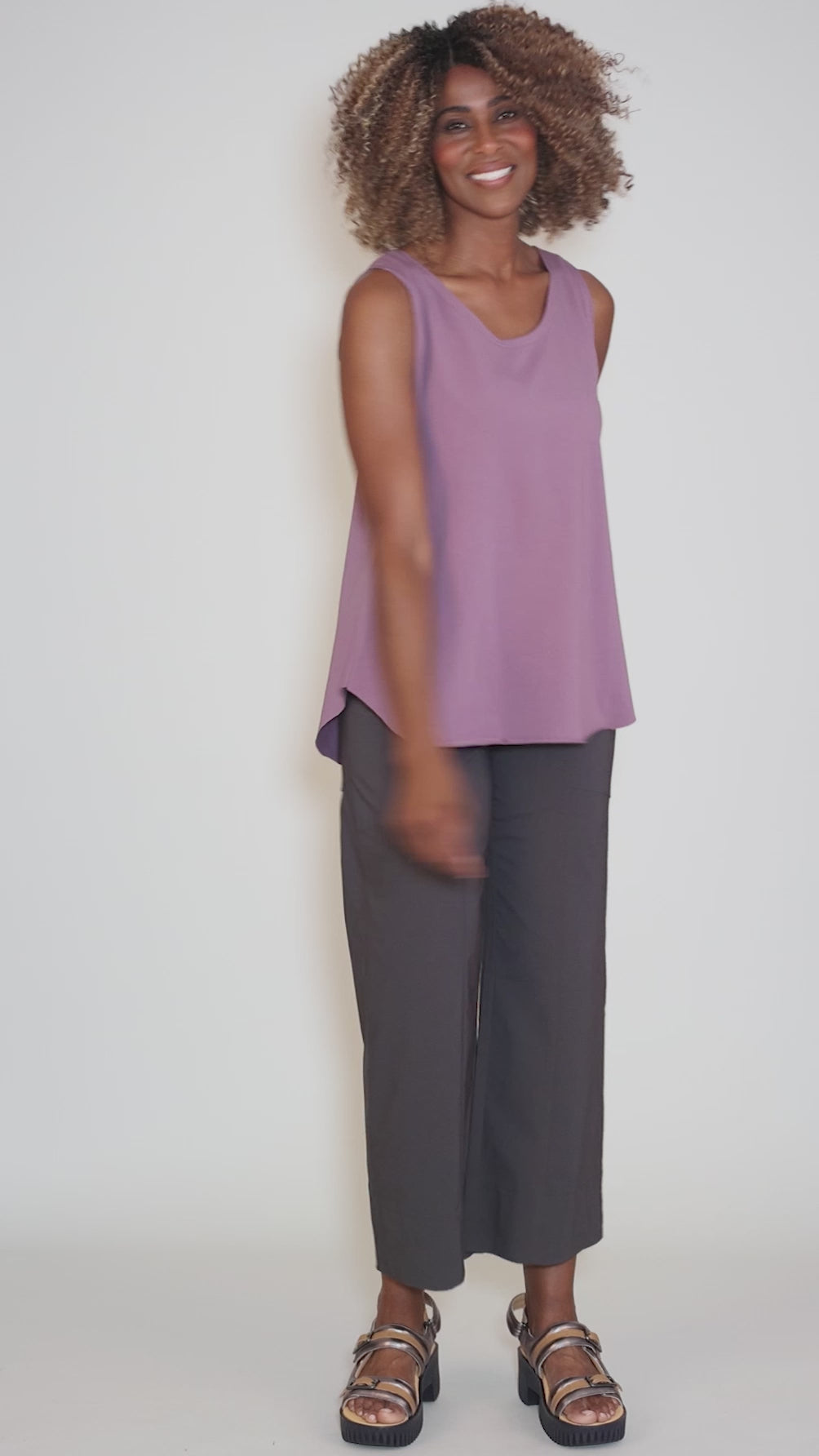 Cotton Lycra Shirttail Tank, Amethyst Angle 5