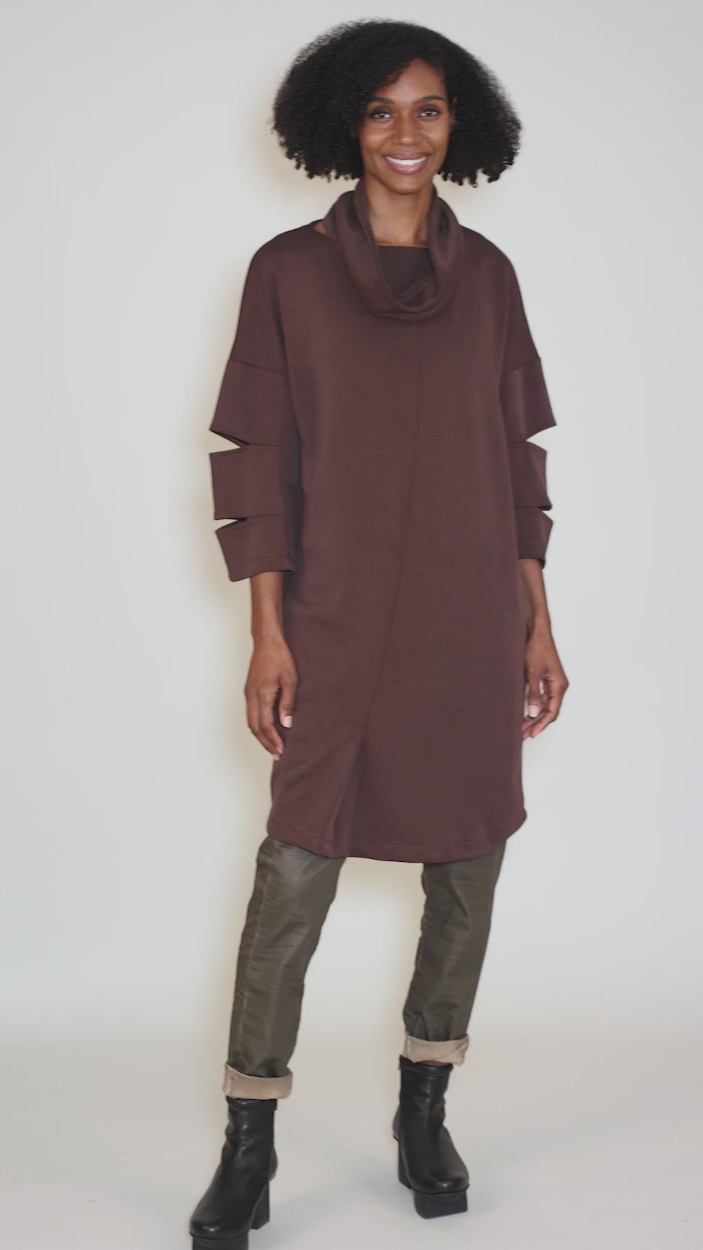 Cozy Cut Outs Dress, Brown Angle 5