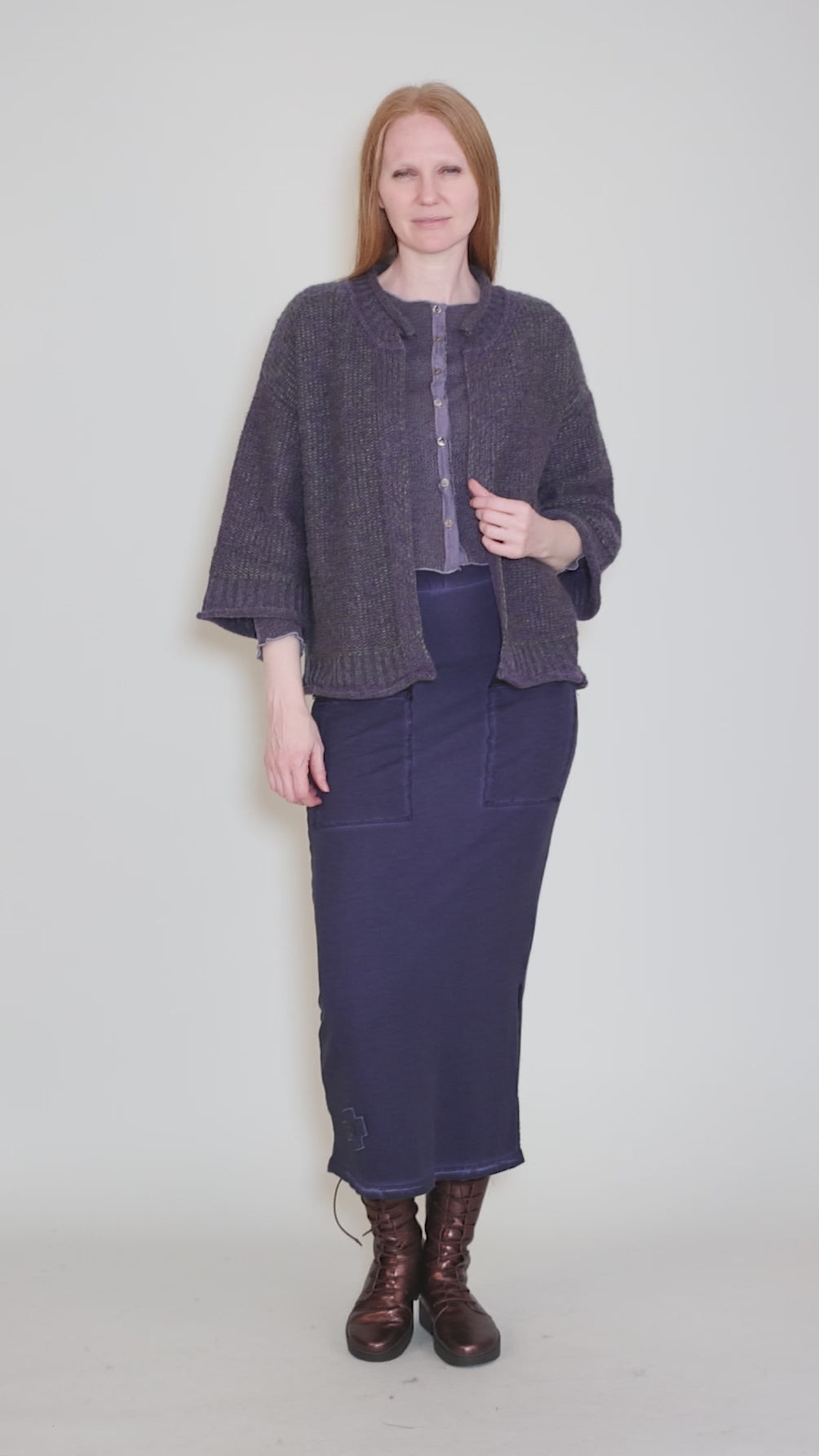 Ridge Road Cardie, Purple Melange Angle 5