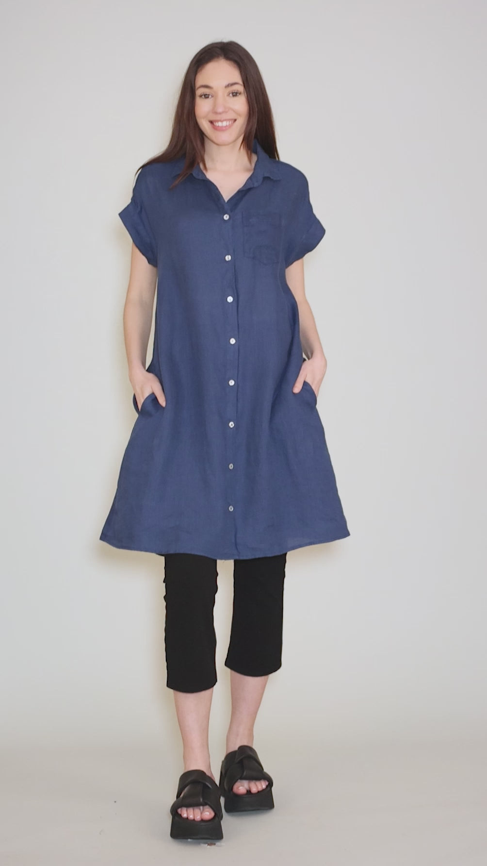 S/S Linen Shirtdress, Naval Angle 5