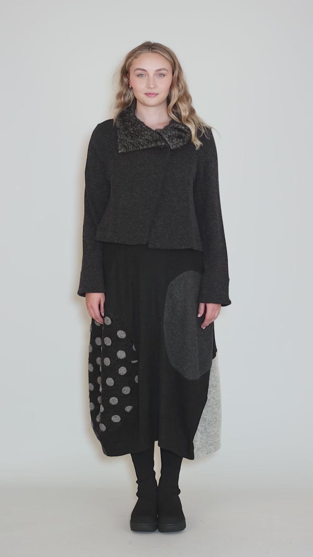 Fuzzy Collar Crop Jacket, Basalt Angle 7