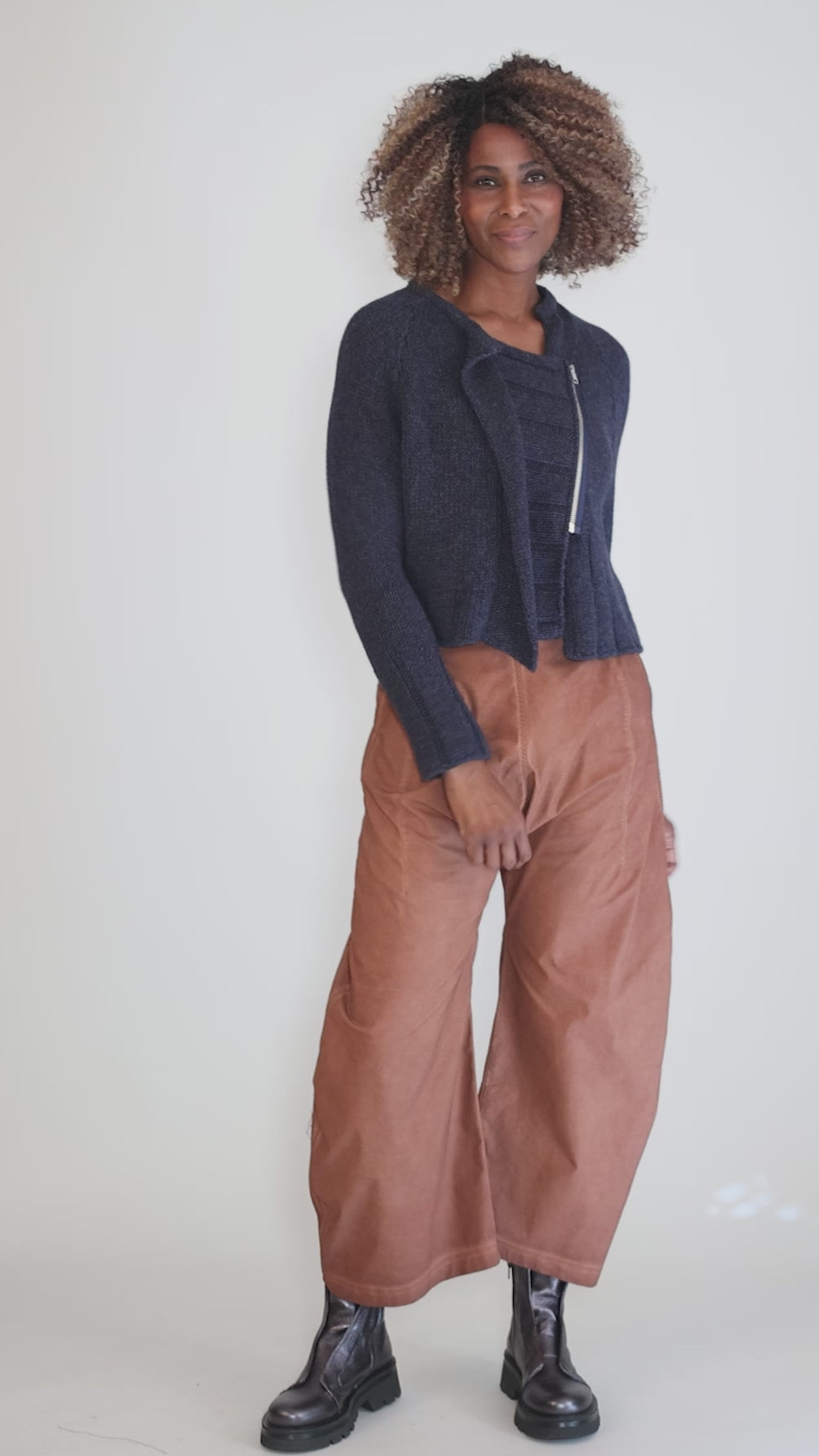 Woolly Crop Zip Sweater, Navy Angle 5