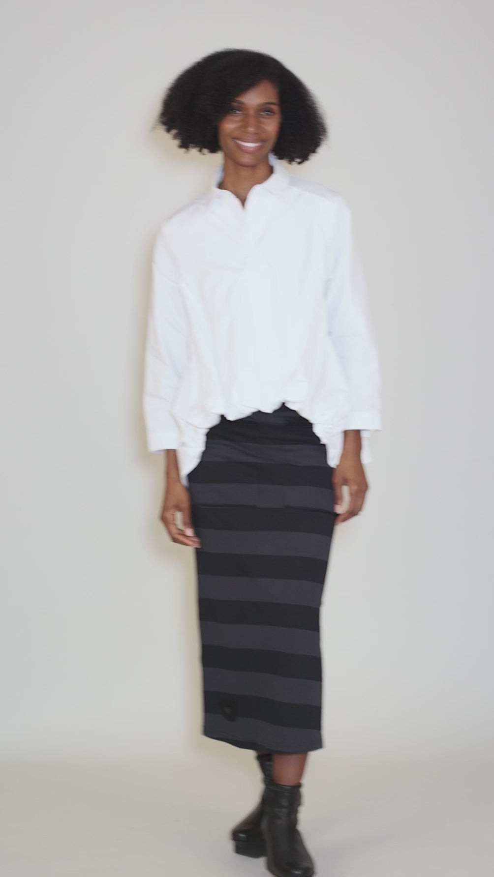 Gather Front High Low Shirt, White Angle 5