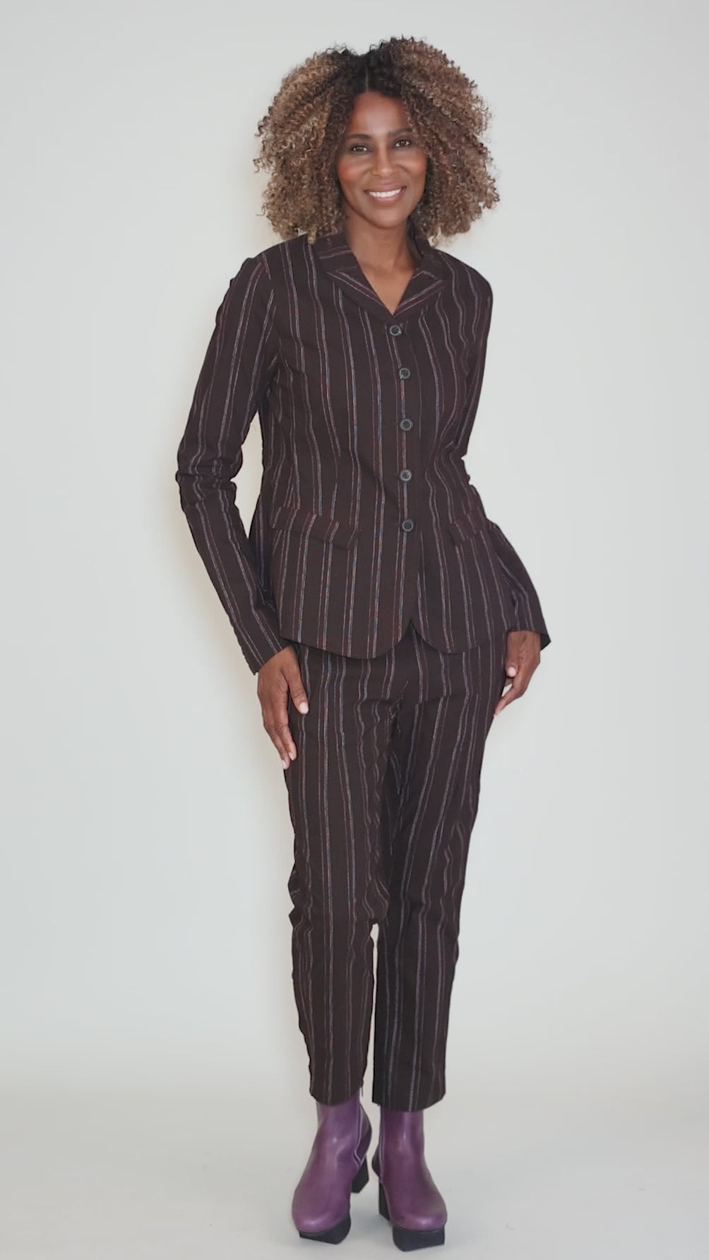 Paper Cotton Slim Blazer, Purple Cloud Stripe Angle 5