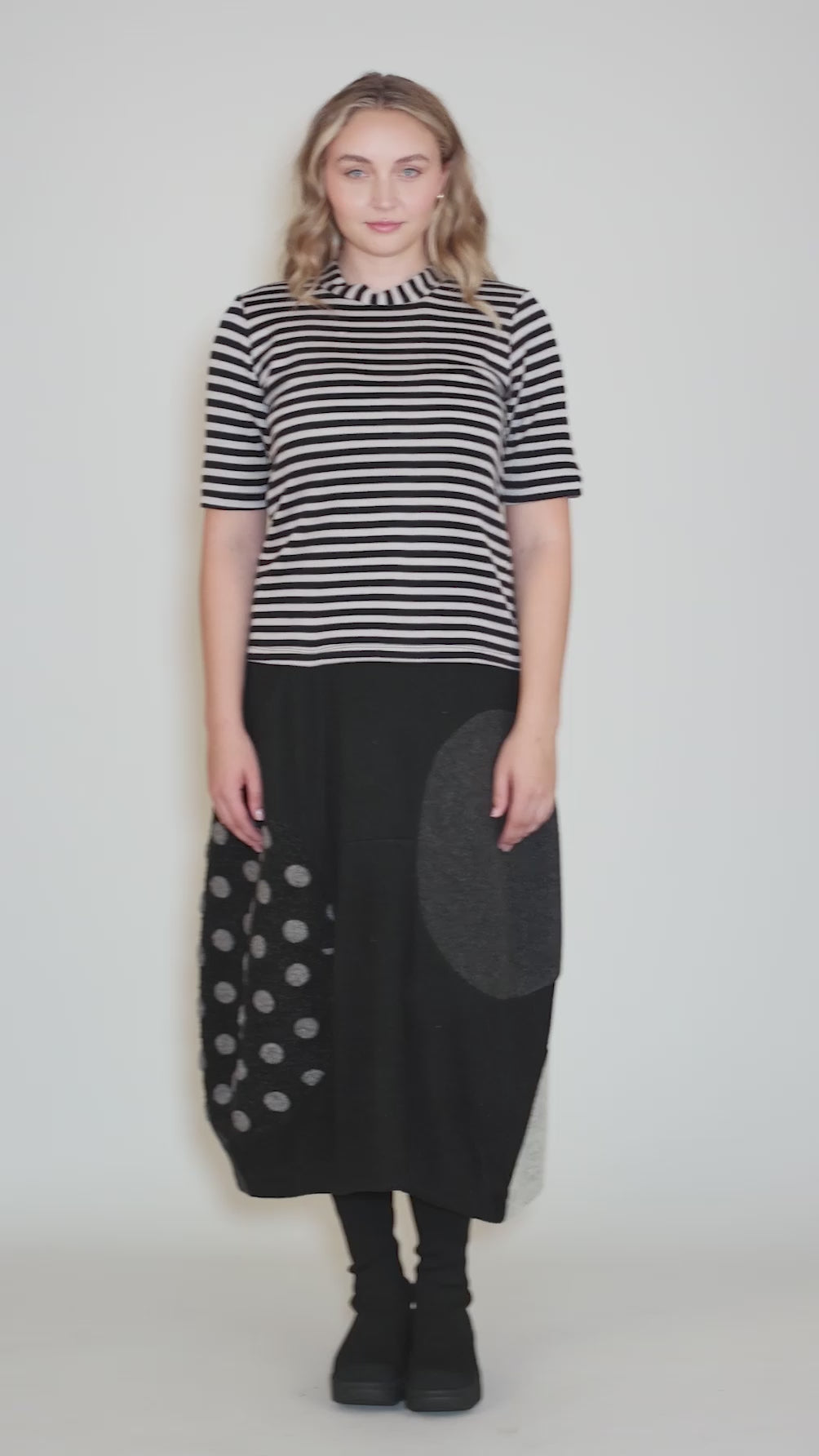 Elbow Sleeve Striped Top, Black Mix Angle 5