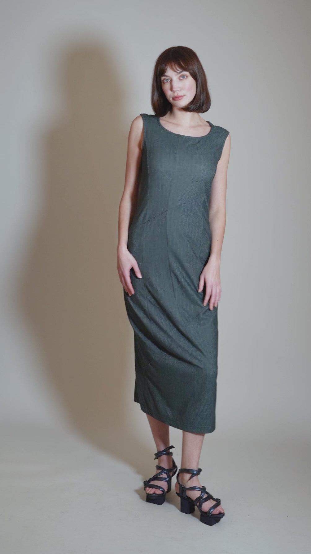 Knit Texture S/L Slim Dress, Tree Stripe Angle 5