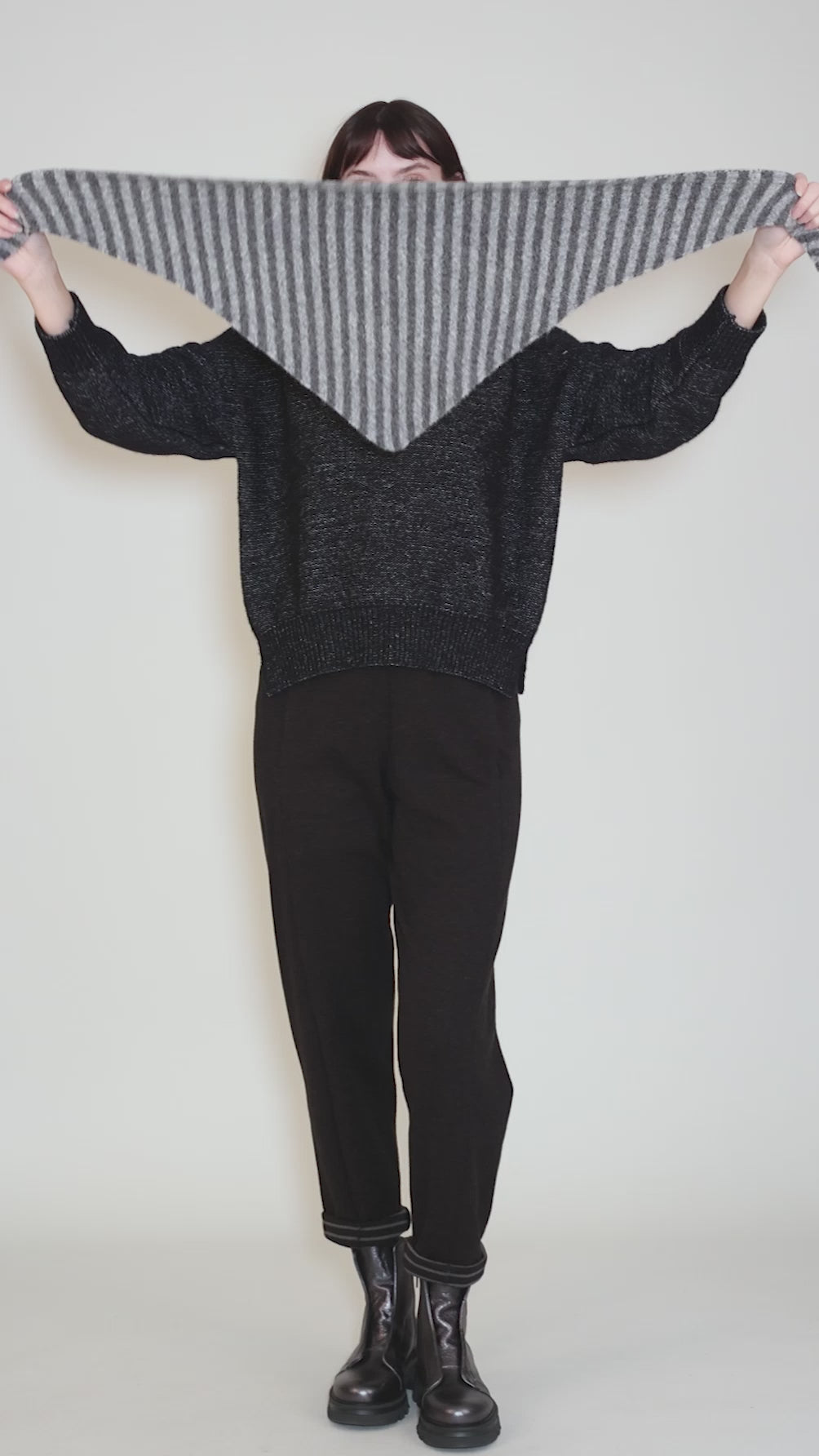 Striped Triangle Scarf, Dark Gray Angle 3