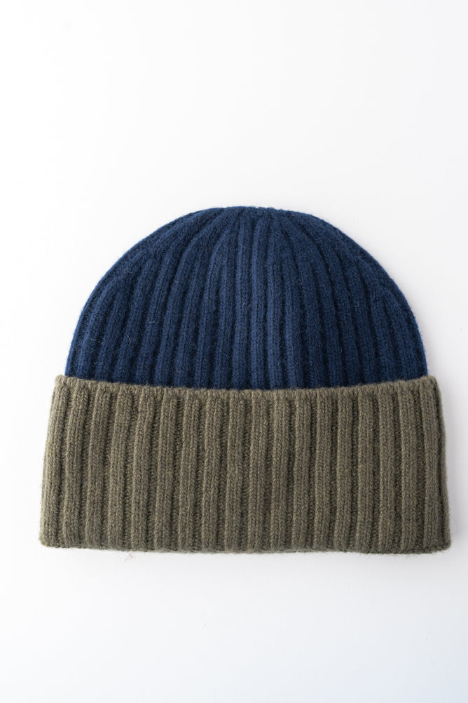 Santacana Madrid Bi-Color Wool & Cashmere Beanie, Marino 