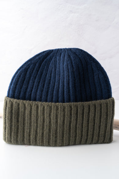 Santacana Madrid Bi-Color Wool & Cashmere Beanie, Marino 