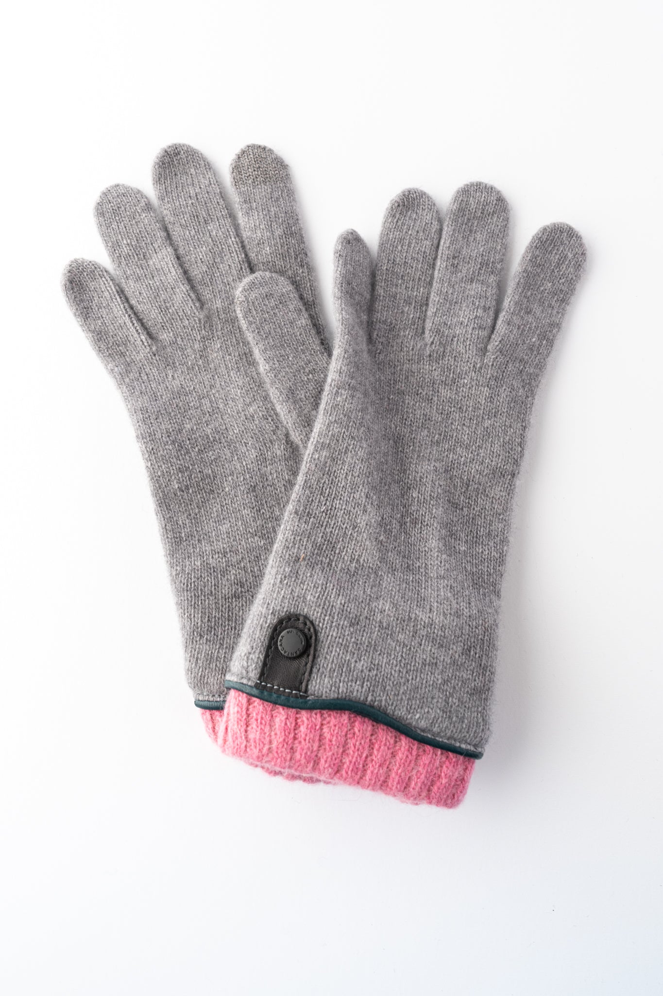 Santacana Madrid Leather Tab Wool and Cashmere Glove, Gray/Pink 