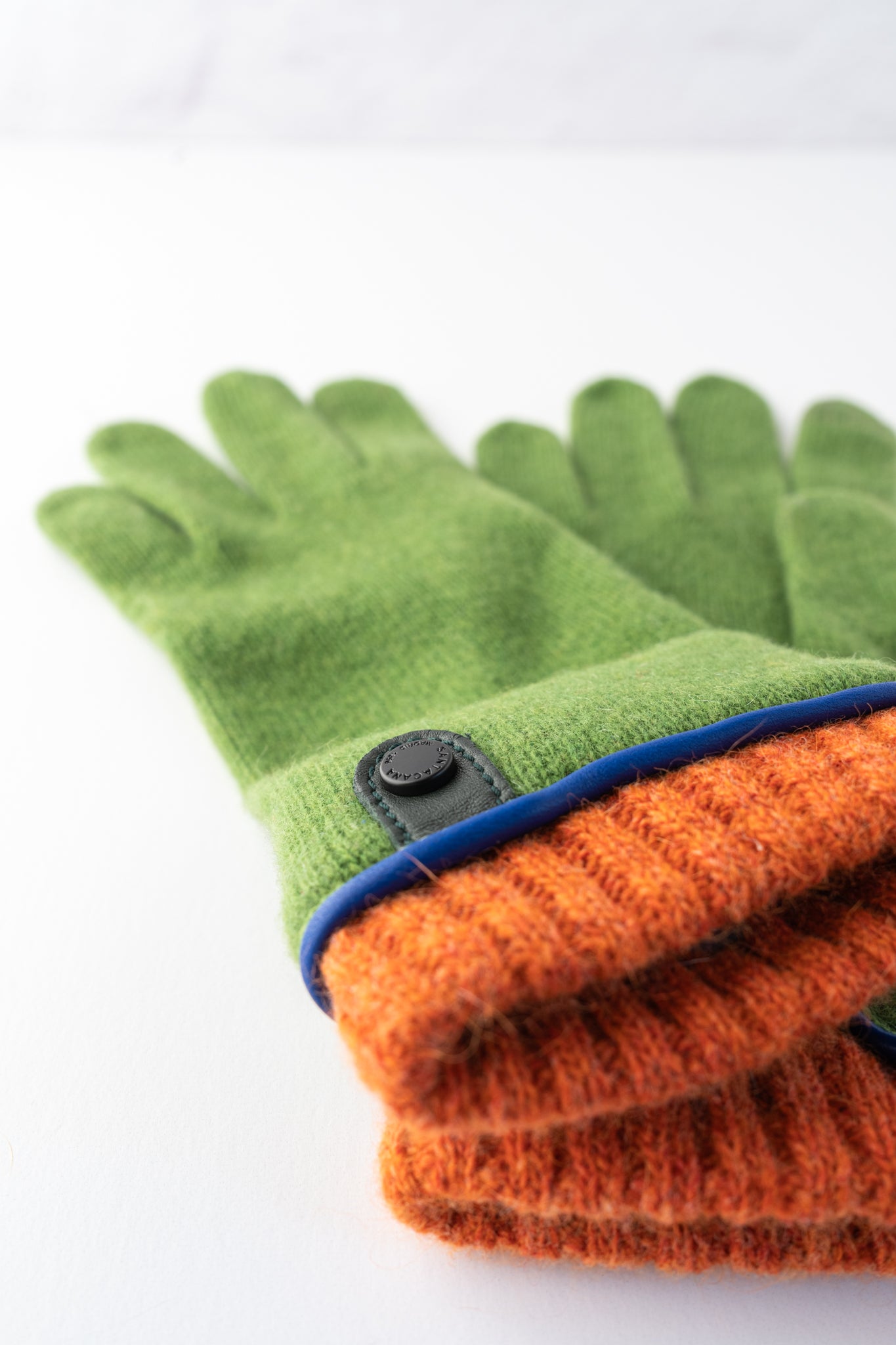 Santacana Madrid Leather Tab Wool and Cashmere Glove, Lime Green/Orange 
